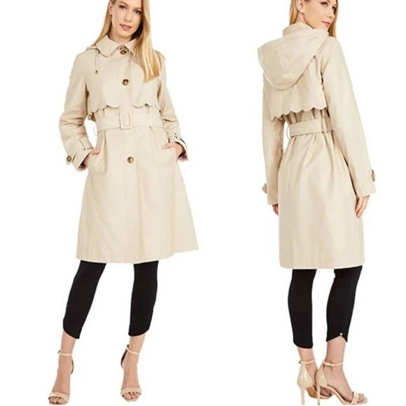Kate Spade Belted Scalloped Rain/Trench Coat/Oxford Tan/Size Small